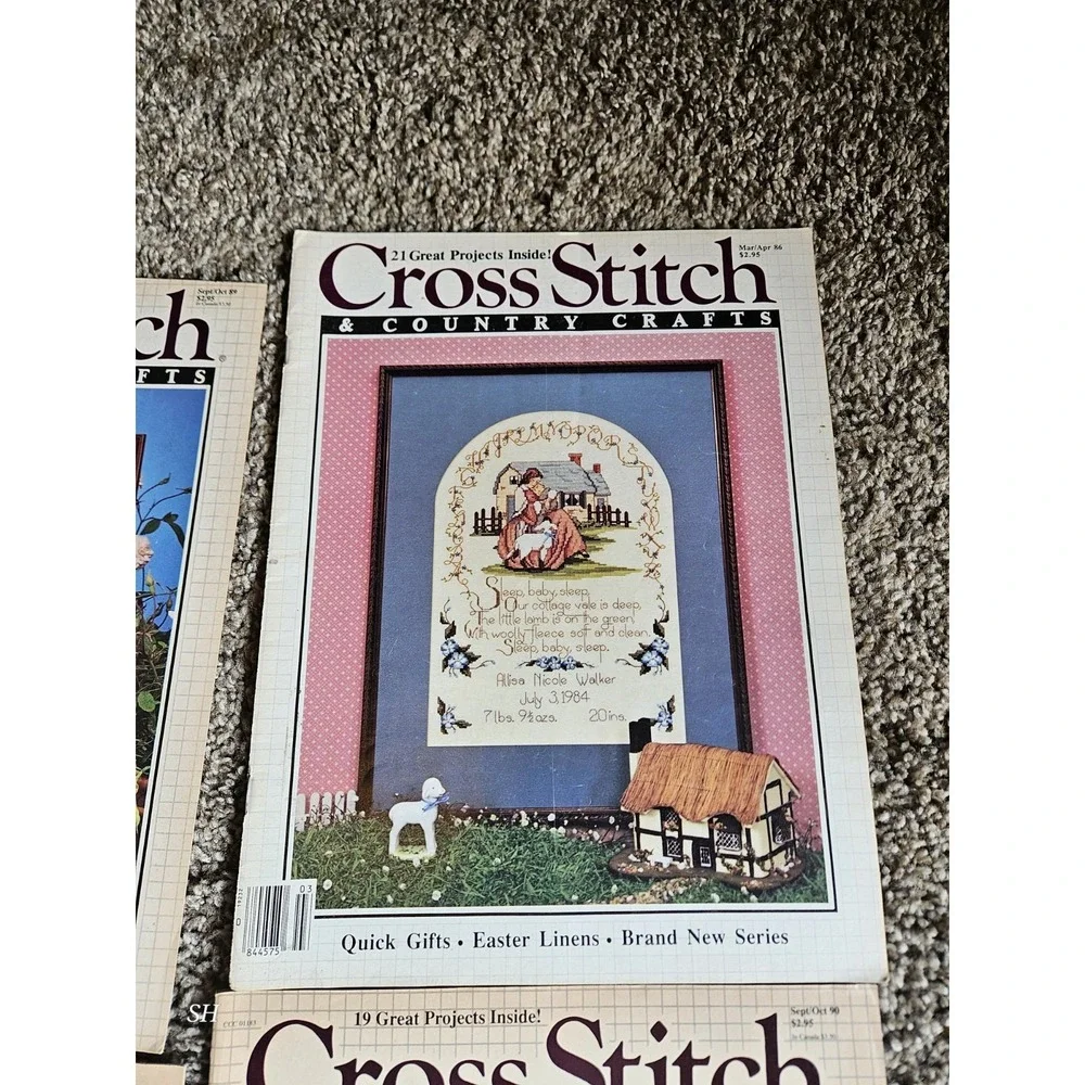 Lot of 7 Cross Stitch & Country Crafts Magazines 1986-1991 Vintage Patterns